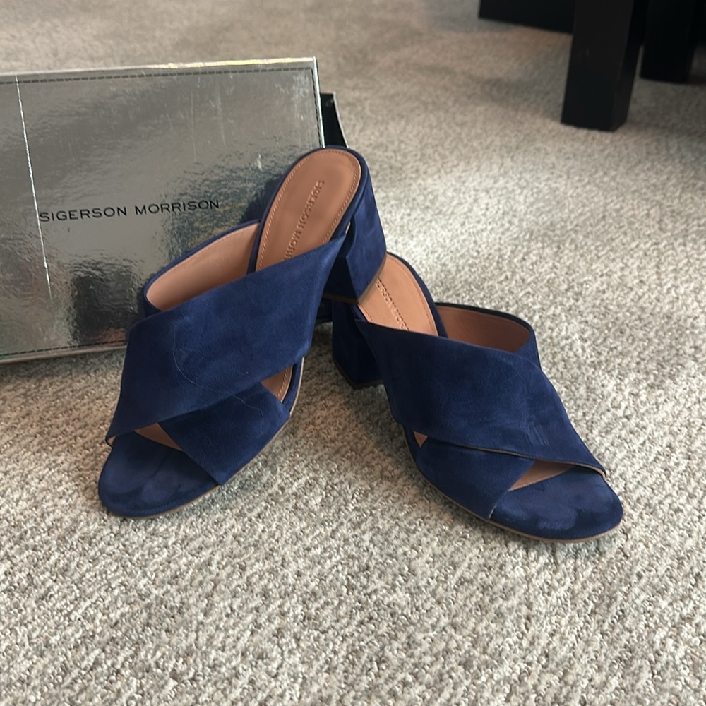 Sigerson Morrison blue suede block heels